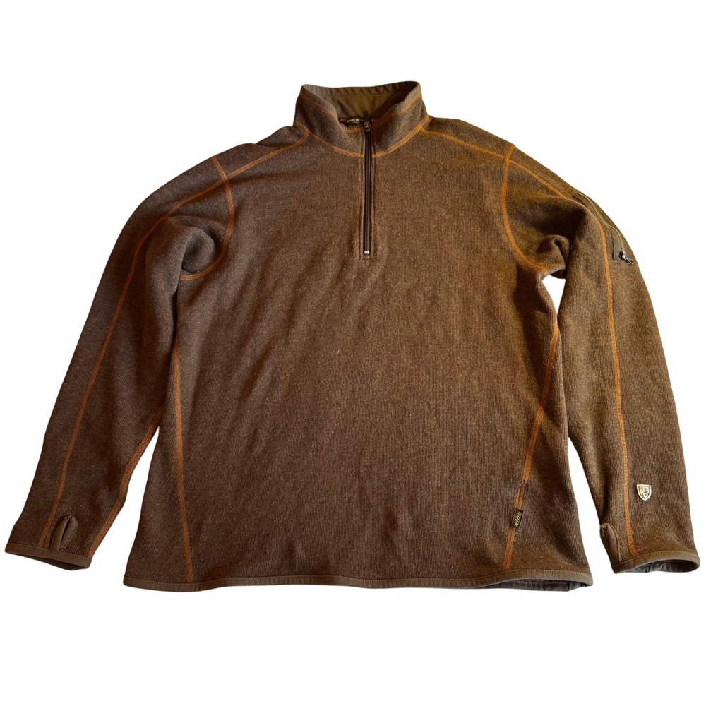 Men's Kuhl Chianti Fleece Pullover 1/4 Zip Wool Blend Rust Brown Size L‎ Flaw